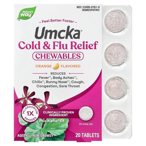 Nature's Way, Umcka®, Cold & Flu Relief Chewables, Ages 6+, Orange, 20 ...