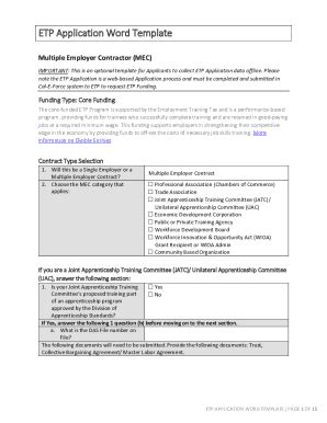 Fillable Online etp ca ETP Application Word Template - Employment ...