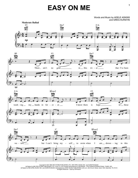 Adele "Easy On Me" Sheet Music for Guitar Chords/Lyrics | Download PDF - 516327