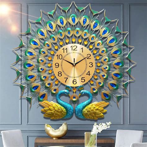 WJIEH Large Peacock Wall Clock for Living Room Decor India | Ubuy