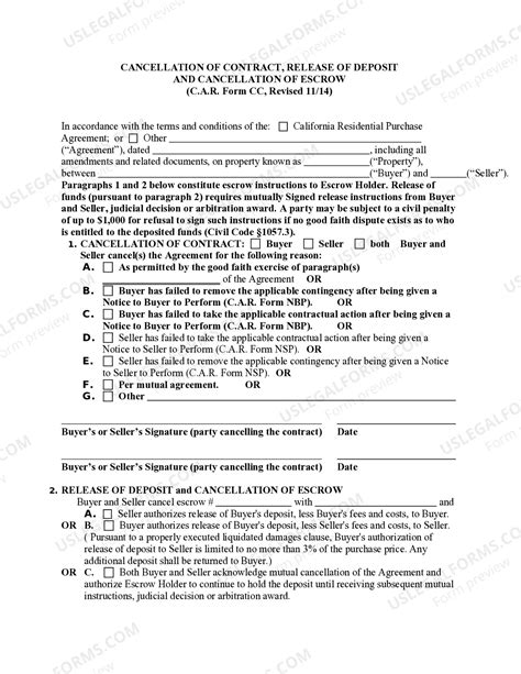 California Cancellation of Contract - Release of Deposit and ...
