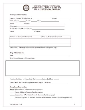 Fillable Online cookman IRB Application Form - Bethune-Cookman ...