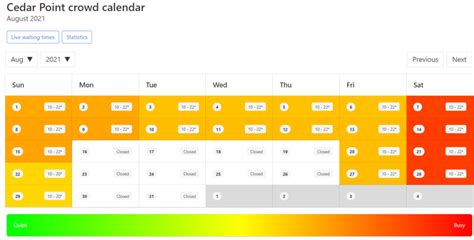 Cedar Point Crowd Calendar