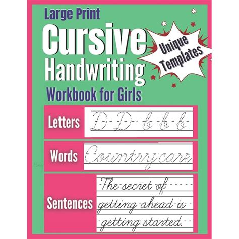Buy Cursive Handwriting Workbook for Girls: Large Print Practice Book ...