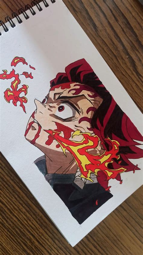 Tanjiro fire breathing in 2025 | Anime face drawing, Marvel art ...