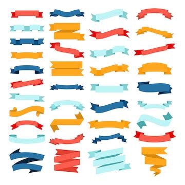 Vector set of different color flat ribbons on a white background ...