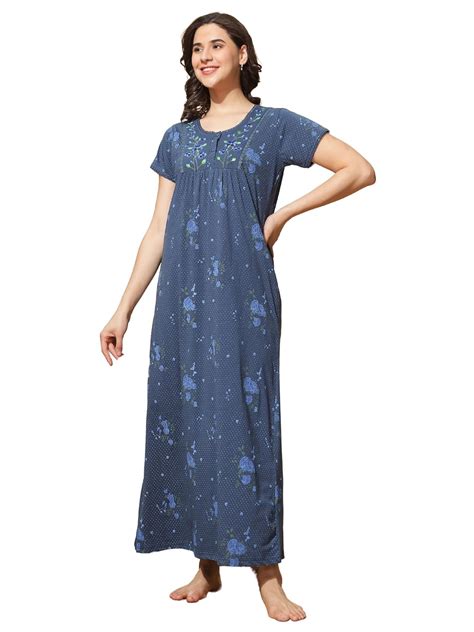 9shines Label Stylish Cotton Blend Nighty Maxi for Women | Full Length ...