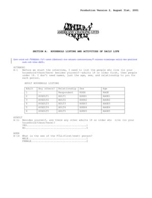 Household Listing and Activities of Daily Life Form - Blank Fillable ...