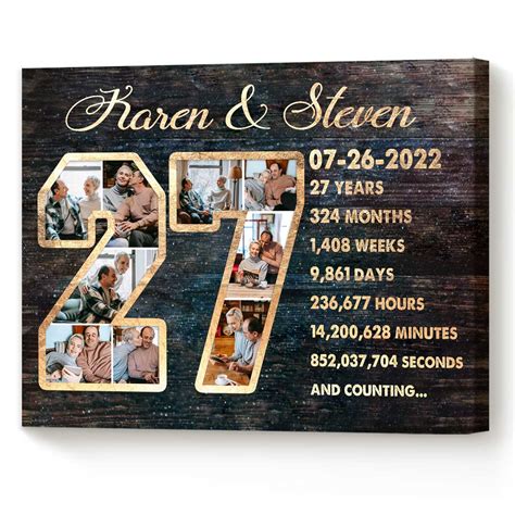Custom 27 Years Anniversary Collage Photo Canvas, 27th Anniversary Gift ...