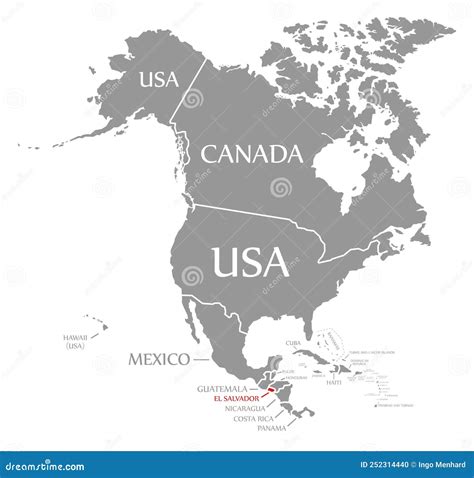 El Salvador Red Highlighted in Map of North America Stock Illustration ...