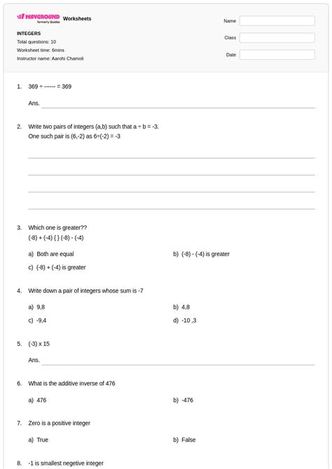 50+ Identifying Integers worksheets for Class 8 on Wayground | Free ...
