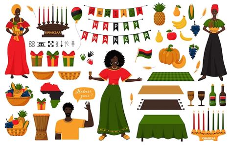 Set van decoratieve elementen voor Afro-Amerikaanse feestdag Kwanzaa ...