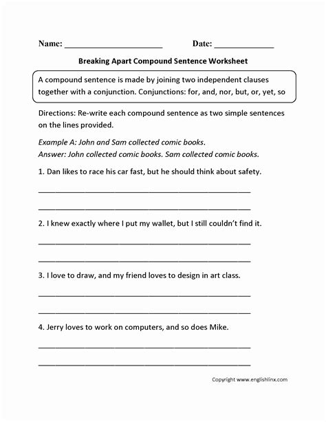 Compound Vs Complex Sentence Worksheet - Printable Word Searches