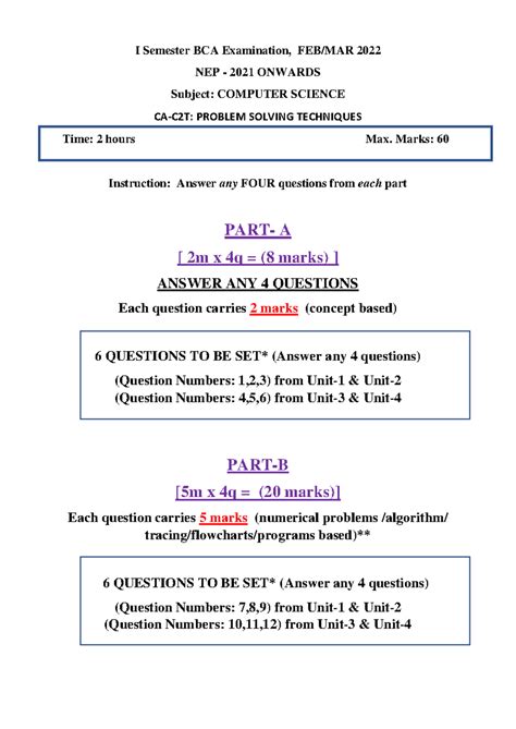 BCA - NEP Question Paper Pattern - I Semester BCA Examination, FEB/MAR ...