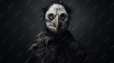 Scary black bird realistic and emotive portrait with dark and muted ...