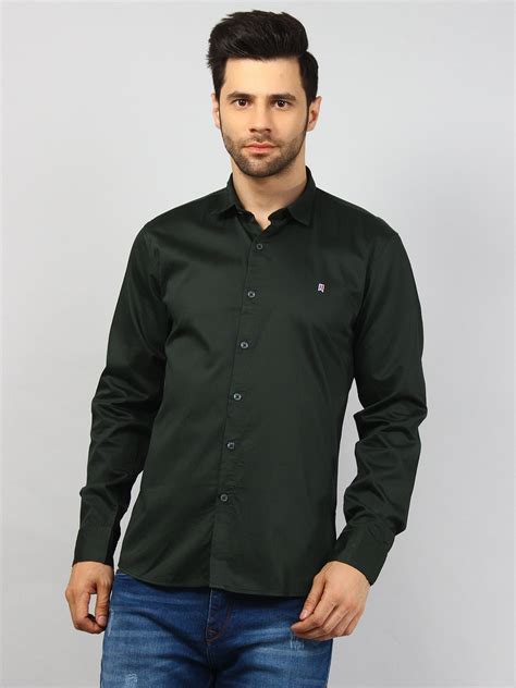 Mens Green Solid Regular Fit Shirt – Tim Paris