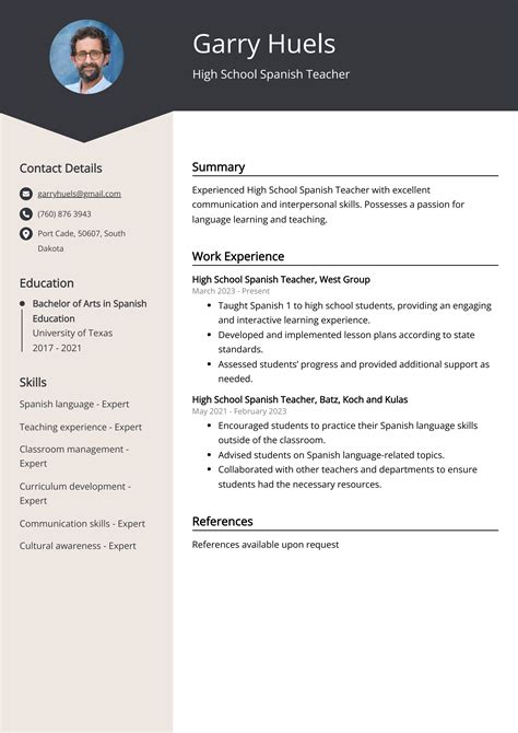 High School Spanish Teacher Resume: Sample & Guide (Entry Level ...