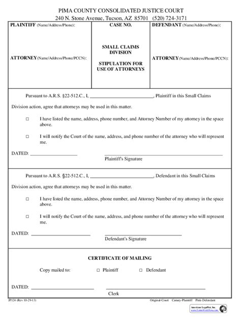 Fillable Online PIMA COUNTY CONSOLIDATED JUSTICE COURT 240 N. Stone ...