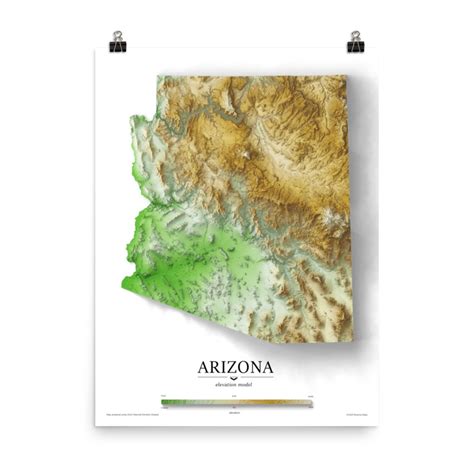 Arizona Elevation Map Poster | Etsy
