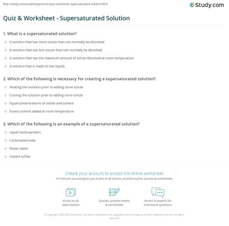 Quiz & Worksheet - Supersaturated Solution | Study.com