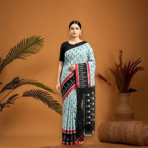 POCHAMPALLY IKKAT COTTON LIGHT BLUE SARI – pochampallysarees.com