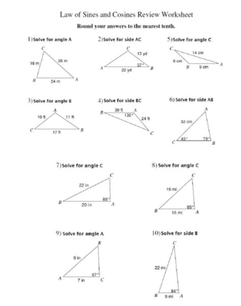 Solved Law of Sines and Cosines Review WorksheetRound your | Chegg.com ...