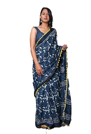 Shivanya Handicrafts Women's Plain Weave Cotton Saree with Blouse Piece ...
