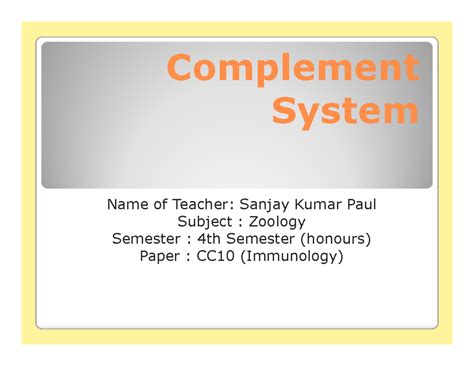 Complement System Overview - CC10 Zoology 4th Sem (Immunology) - Studocu