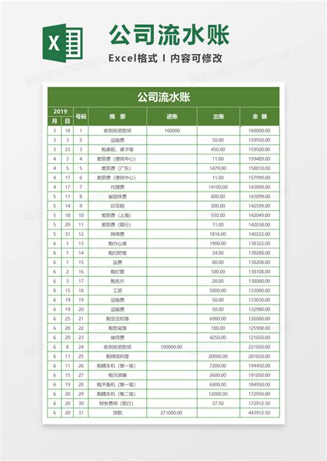 公司流水账EXECL模板下载_公司流水账_图客巴巴