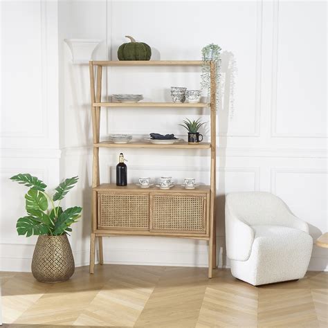 Solid oak shelf, contemporary style, 4 doors, 1 drawer