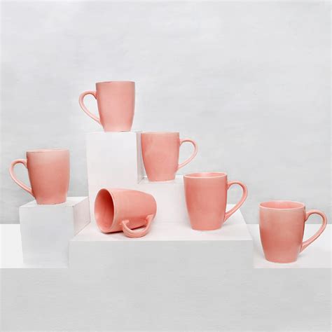 Buy The Earth Store Solid Matte Pink Ceramic Coffee Mugs,Set of 6 Tea ...