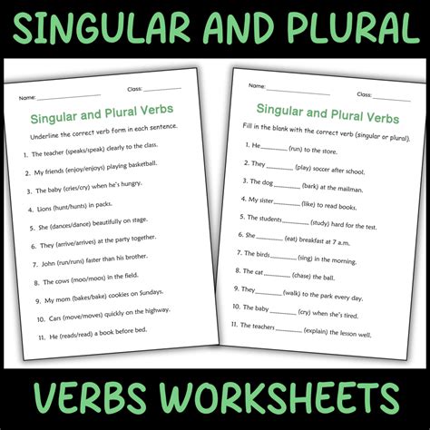 Subject Singular and Plural Verbs Grammar Worksheet for Grade 1 | Made ...