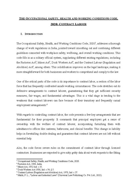 Unit-13 Contract Labour - THE OCCUPATIONAL SAFETY, HEALTH AND WORKING ...