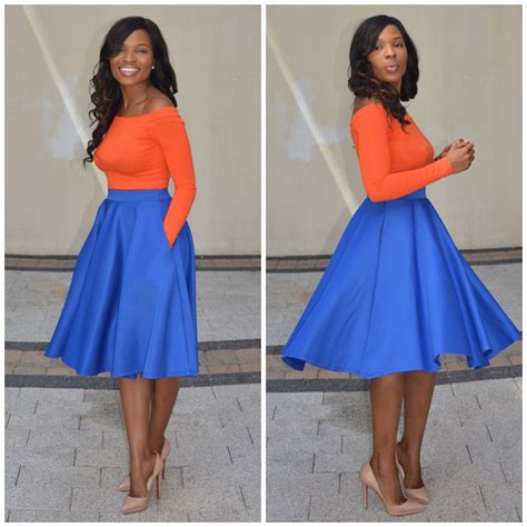Love the flared Royal blue skirt More | Blue skirt outfits, Fashion ...
