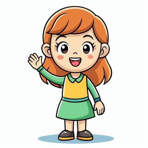 Endearing Girl Waving Hello Cartoon Vector Illustration | Premium AI ...