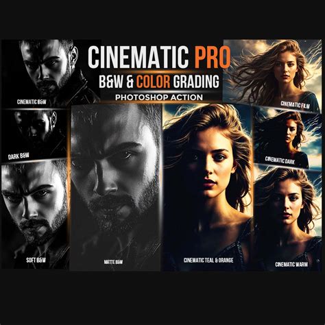 Cinematic Pro B&W & Color Grading Photoshop Action - MasterBundles