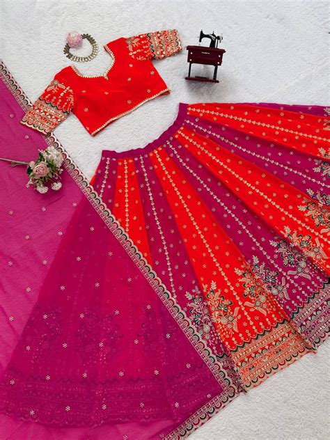 Orange Designer Faux Georgette Lehenga Choli with Thread &am