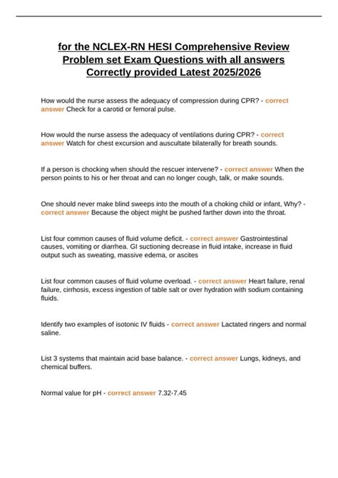 for the NCLEX-RN HESI Comprehensive Review Problem set Exam Questions ...