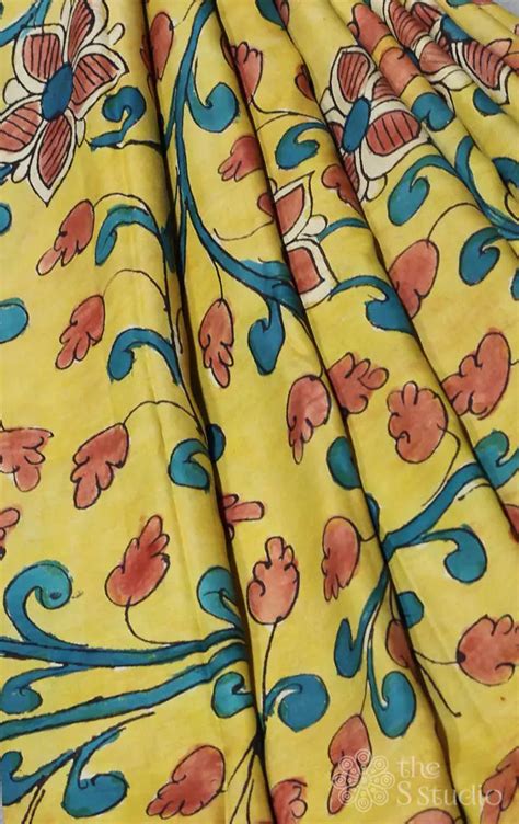 Buy hand painted pen kalamkari light weight silk fabric