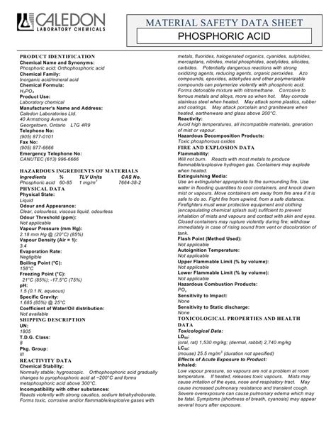 Safety Data Sheet Phosphoric Acid at Susan Mccarter blog