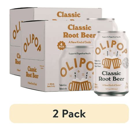 (2 pack) OLIPOP Prebiotic Soda, Classic Root Beer, 12 fl oz, 4 Pack ...