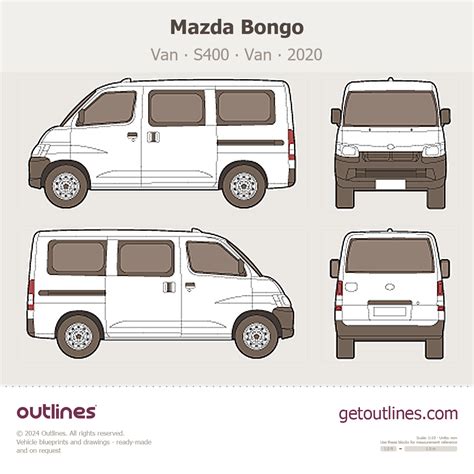 2020 Mazda Bongo Van S400 Van drawings - download vector blueprints - Outlines