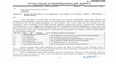 EC orders re poll in six polling stations in Tripura - ec orders re ...