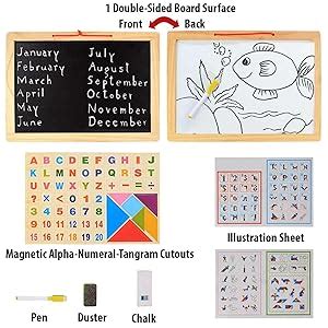 FunBlast Magnetic Double Sided White & Black Wooden Board with Tangram ...