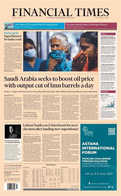 Financial Times Front Page 5th of June 2023 - Tomorrow's Papers Today!