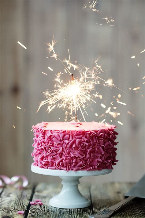 Pink Celebration Cake With Sparkler | Stocksy United | Birthday cake ...