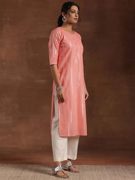 Buy Peach Woven Design Cotton Straight Kurta Online at Rs.737 | Libas