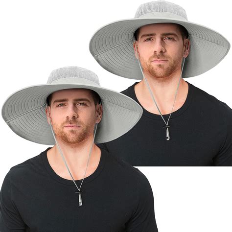 2 Pieces Mens Super Wide Brim Sun Hat UPF50+ UV Protection Waterproof ...