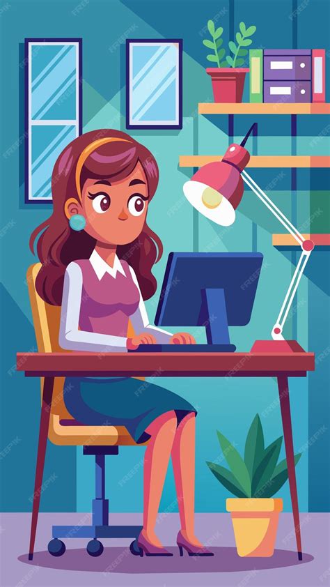 Woman Working On Computer Cartoon 的图像结果