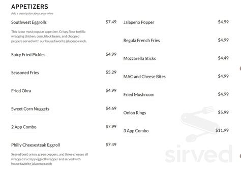 Champs Sports Bar and Grill menu in Columbus, Georgia, USA